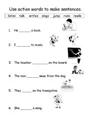 English Worksheet: simple present tense with action verbs