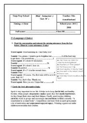 English Worksheet: Mid semester 2 test n1 8th form