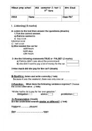 English Worksheet: mid semester 2 test 1 9th form