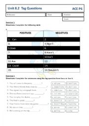 English Worksheet: Tag Questions Worksheet