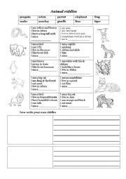 English Worksheet: animal riddles