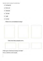 English Worksheet: TYPES OF ENERGY