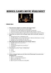 English Worksheet: Hunger Games Movie Worksheet