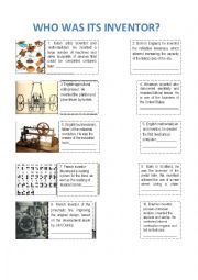 English Worksheet: FAMOUS INVENTORS OF HISTORY