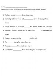 English Worksheet: Homophones