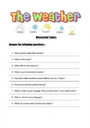English Worksheet: General Questions on the Weather