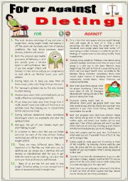 English Worksheet: For or against dieting (Debating)