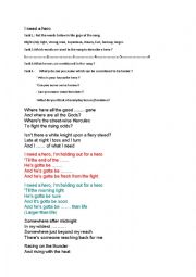 I need a hero. song sheet