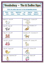 English Worksheet: Zodiac Signs