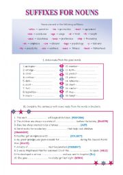 English Worksheet: SUFFIXES FOR NOUNS