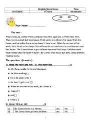 English Worksheet: reading comprehension 6th form tunisian test