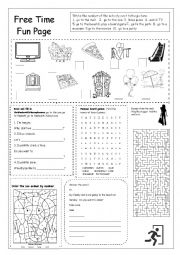 English Worksheet: Free Time Fun Page