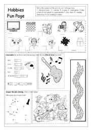 English Worksheet: Hobbies Fun Page