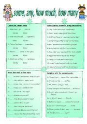 English Worksheet: Some, Any, How much; How many