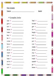 English Worksheet: past simple test