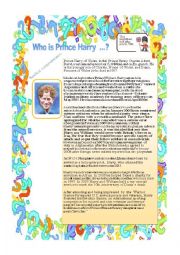 English Worksheet: Who is Prince Harry ?
