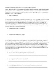 reading comprehension test CHARLES DARWIN for special needs students