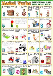 English Worksheet: Modals Verbs - Must / Can / Could / May / Might / Should / Neednt + KEY