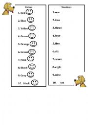 English Worksheet: colors and numbers