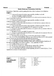 English Worksheet: Music Elements Match Worksheet