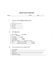 English Worksheet: Present Simple