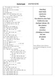 English Worksheet: ANYWHERE by Passenger