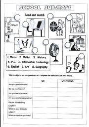 English Worksheet: school subjects