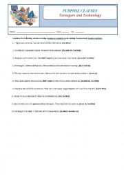 English Worksheet: Purpose Clauses - Teenagers and Technology