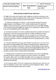 English Worksheet: End of semester test 2   4th form 