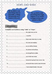 English Worksheet: HOPE AND WISH