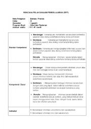 English Worksheet: Lesson Plan for French Lesson In Bahasa Indonesia