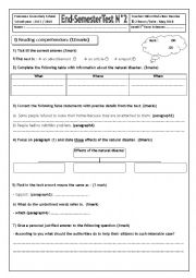 English Worksheet: End Of Semester Test N2 (third form)