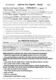 English Worksheet: FIGURES of SPEECH 002 ... ALLITERATION