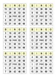English Worksheet: Numbers bingo cards