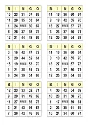 English Worksheet: Numbers bingo cards