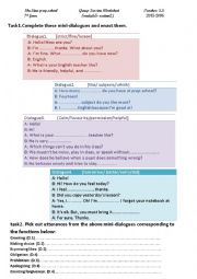 English Worksheet: 7th form mini-dialogues
