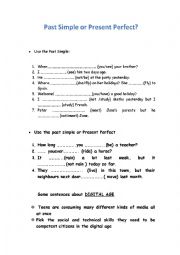 Past simple vs present perfect  Vocabulary help on Digital Area