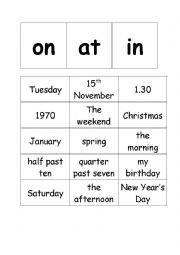 Prepositions of time - sorting cards