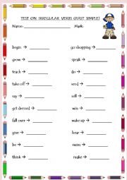 English Worksheet: test on irregular verbs