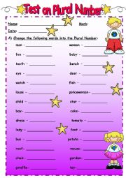 English Worksheet: plural number