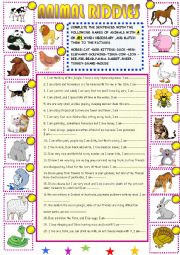 English Worksheet: New animal riddles with key