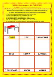 English Worksheet: COLOURING, Vocabulary, 001 ... FURNITURE