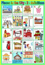 English Worksheet: Places in the city  2 with their defintions + KEY
