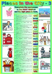 English Worksheet: Places in the city  3 Past simple revision + KEY