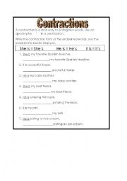 English Worksheet: Contractions with the verb to be 