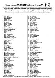 English Worksheet: QUIZ GAME 012 Cognates