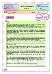 English Worksheet: 1st form, End-of-semester test n2