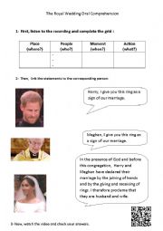 English Worksheet: ROYAL WEDDING MEGHAN HARRY ORAL COMPRE  WITH VIDEO