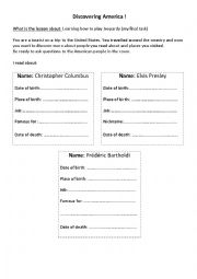 English Worksheet: Discover America and play jeopardy