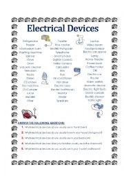 English Worksheet: electrical devices 